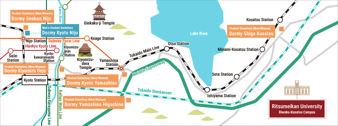 Map of Dormies with access to Biwako-Kusatsu Campus