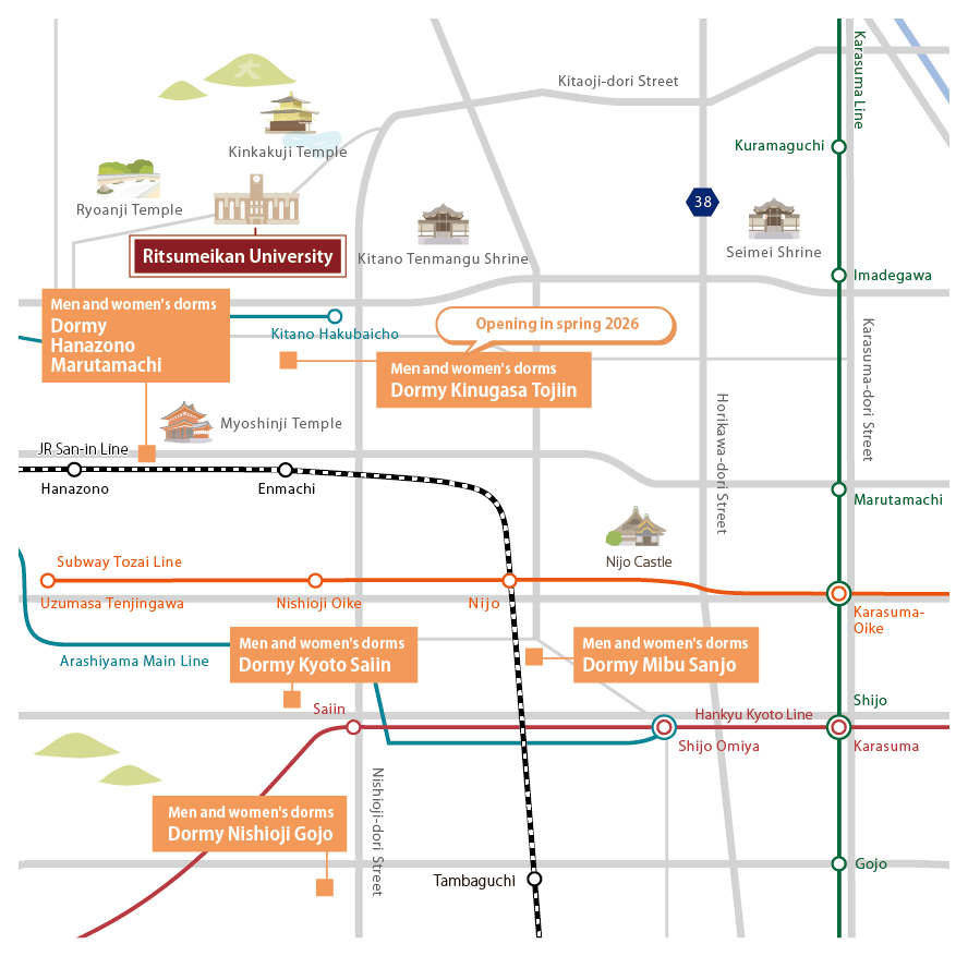 Map of Dormies near Ritsumeikan University Kinugasa Campus
