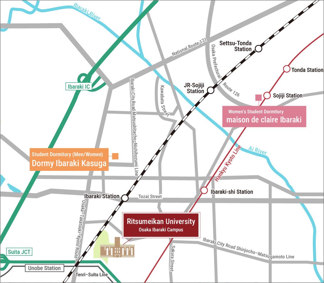 Wide-area map around Osaka Ibaraki Campus