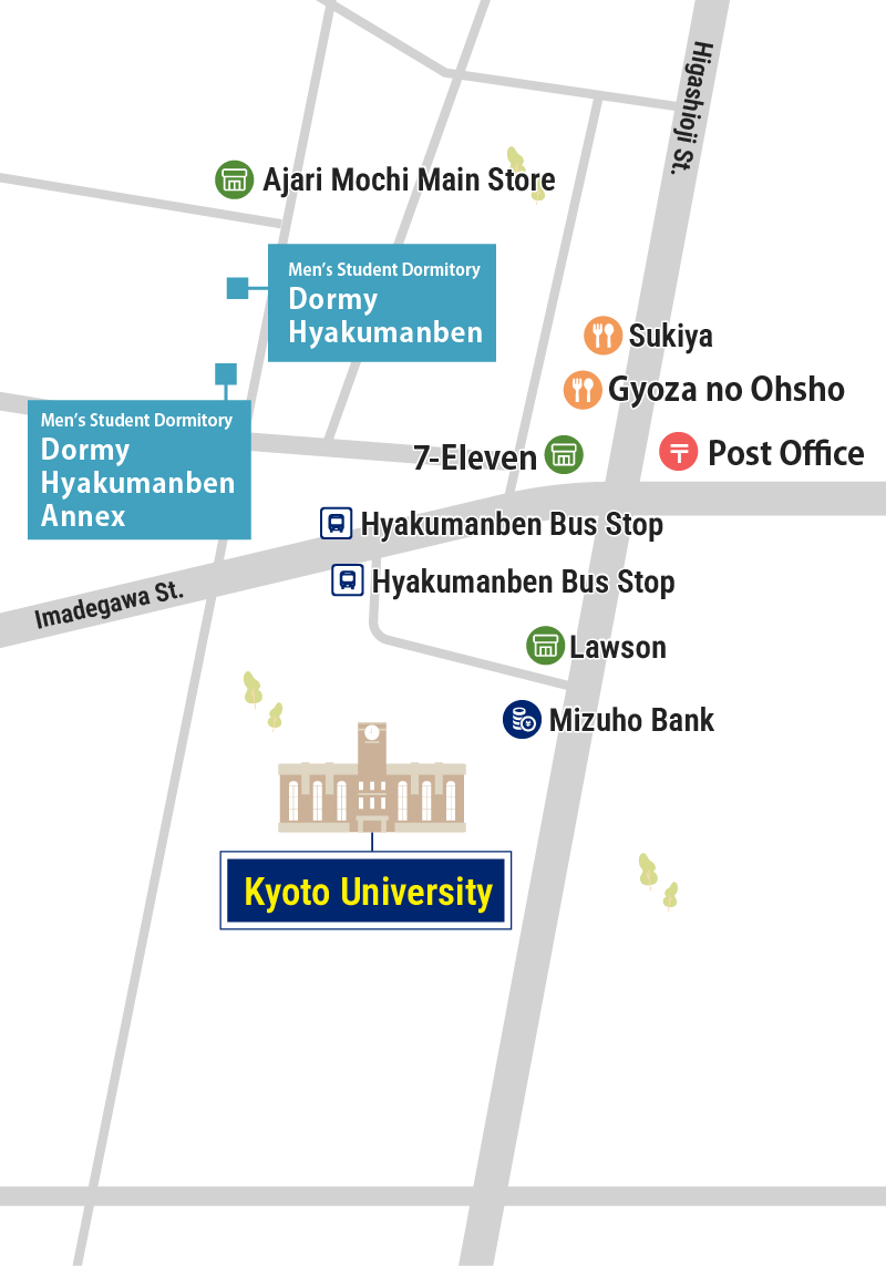 Dormy Hyakumanben and Dormy Hyakumanben Annex area map